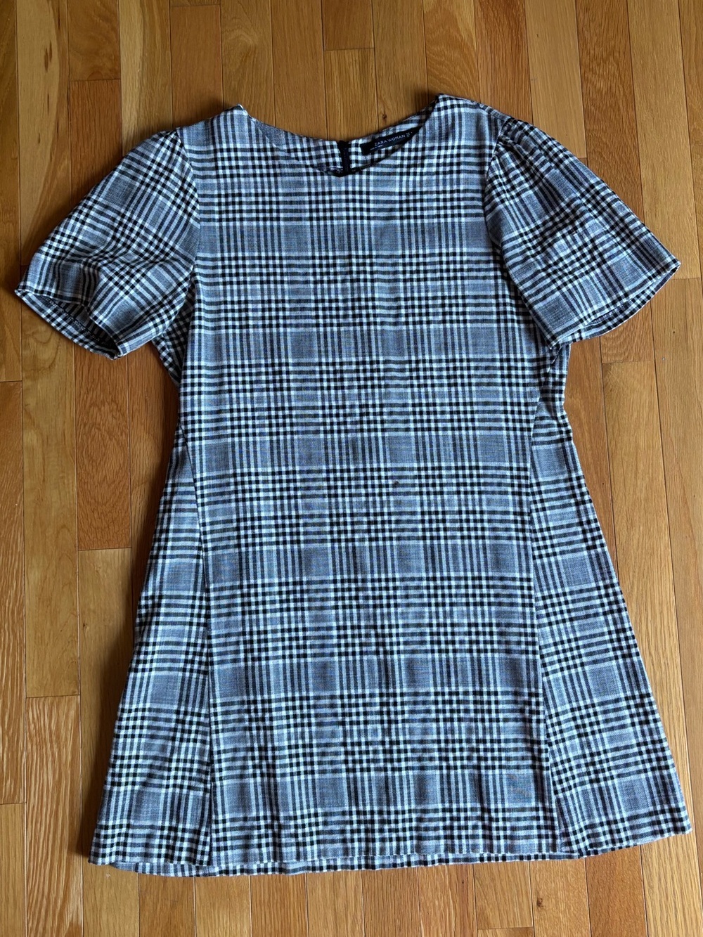 Zara Gray Black Plaid Short Sleeve Dress